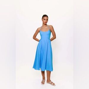 NWT Hutch Bambi Midi Dress Smocked Turquoise Blue Halter Tie XS